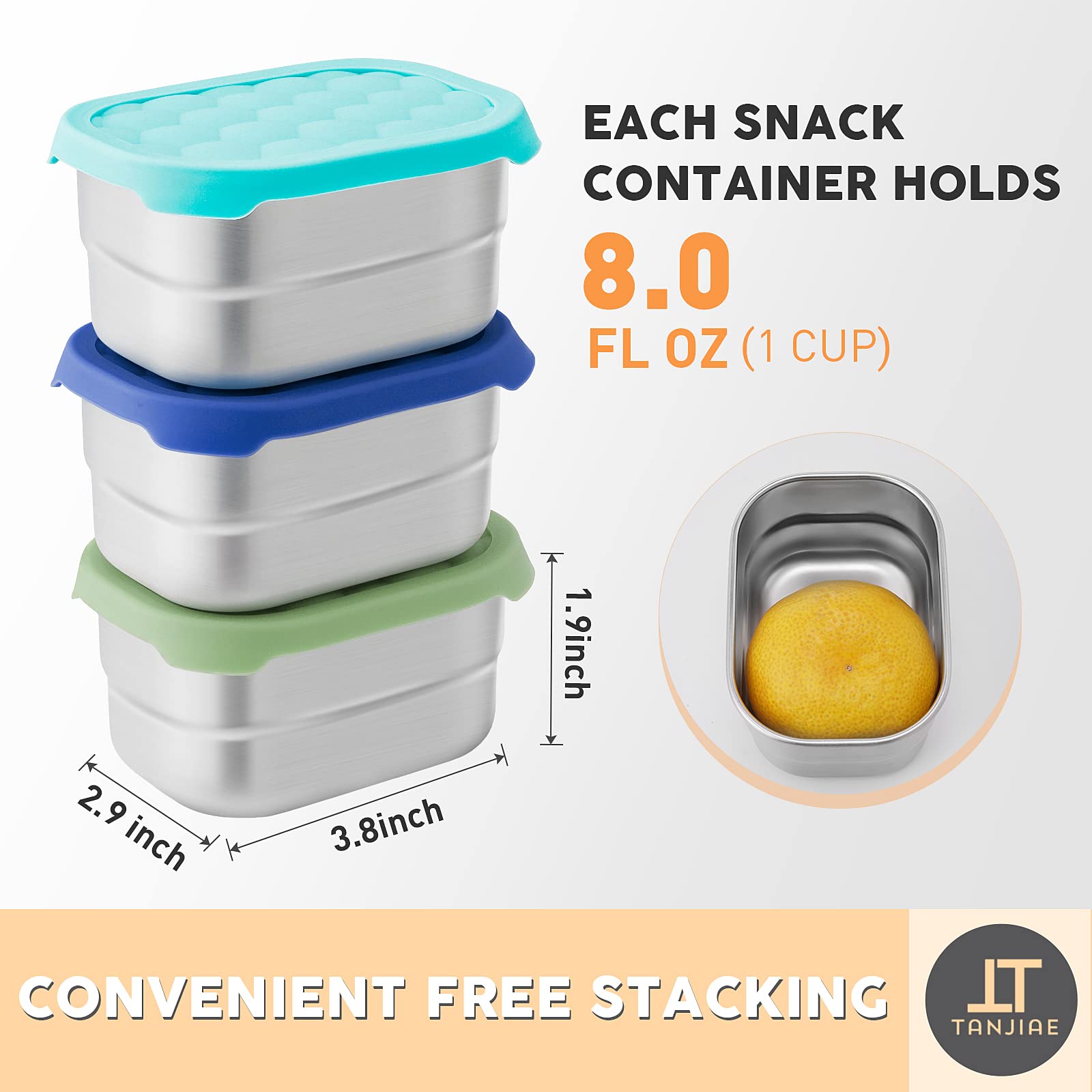 Tanjiae set de tres contenedores 8oz perfecto para meriendas escolares.