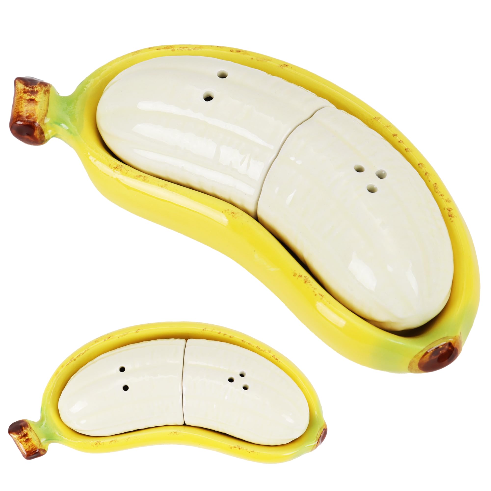 Juego Taoeuro sal y pimienta plátano: práctico para sazonar fácilmente en la mesa.