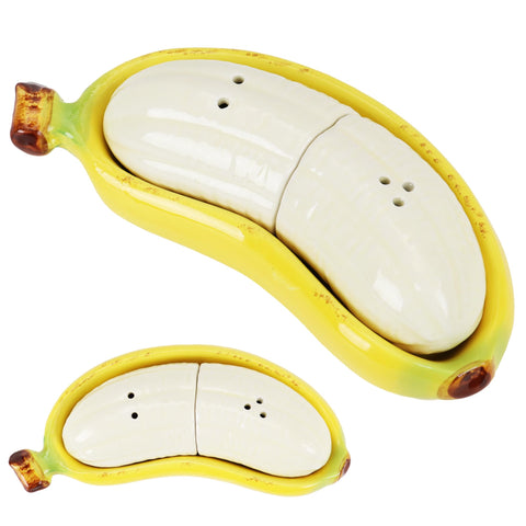 Juego Taoeuro sal y pimienta plátano: práctico para sazonar fácilmente en la mesa.