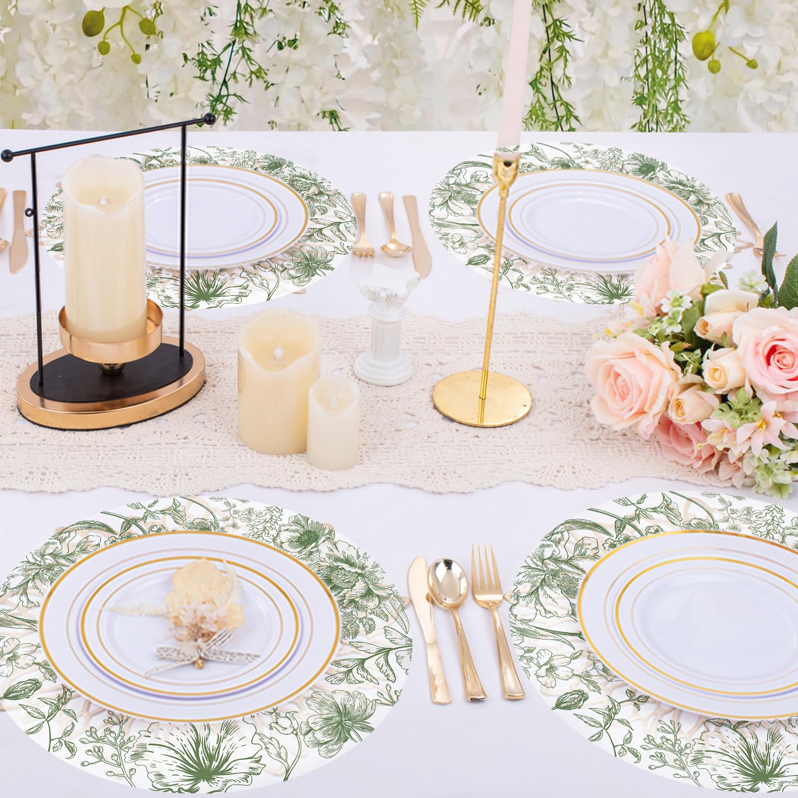 Mantel Tarklanda para bodas y fiestas, diseño floral verde