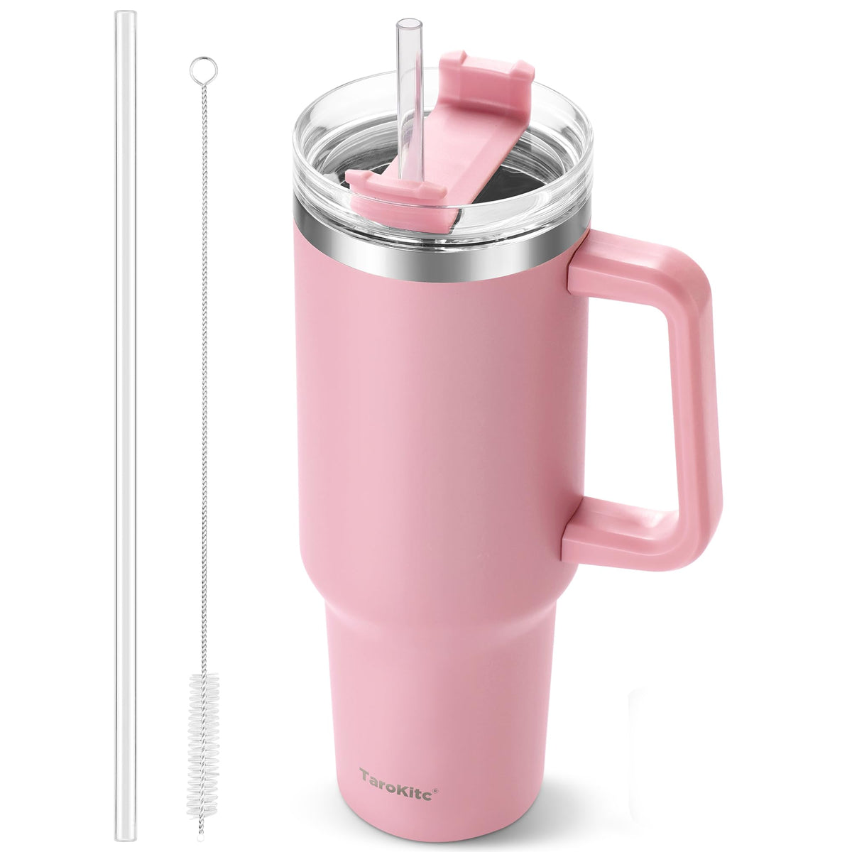 TaroKitc taza térmica 40oz con asa y pajita rosa, ideal para el coche.