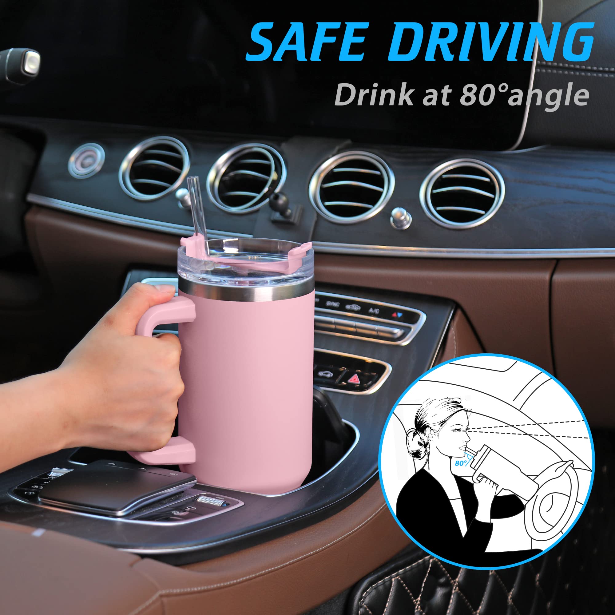 TaroKitc taza 40oz con pajita reutilizable, rosa.
