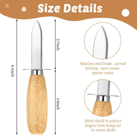 Cuchillo para ostras Tarpop, acero inoxidable y mango de madera.
