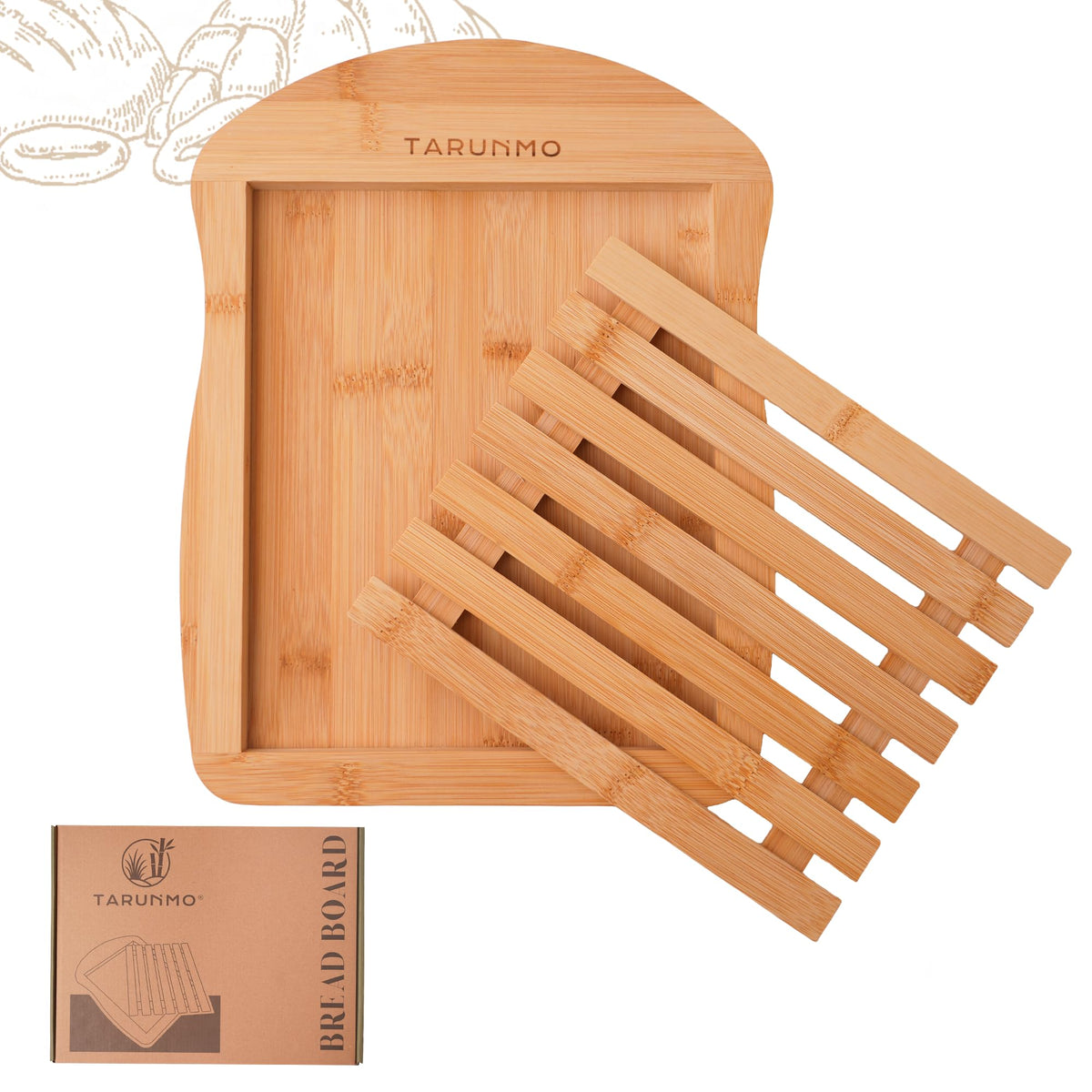 Tarunmo tabla-corte-bambu-pan: tabla resistente para cortar pan con acabado natural
