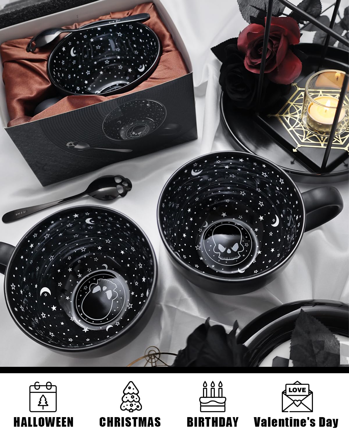 Taruzil detalle cráneo en taza; toque gótico para escritorio o cocina