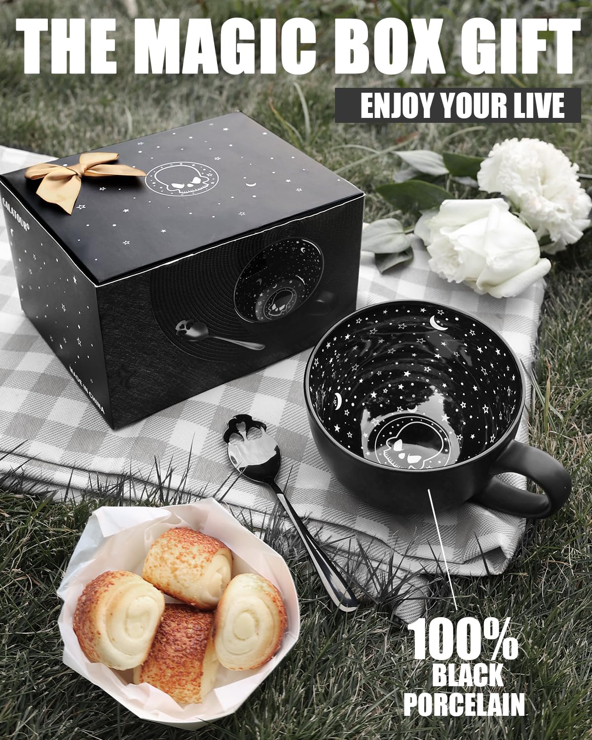 Taruzil empaque regalo elegante para taza y cuchara; ideal para aniversarios
