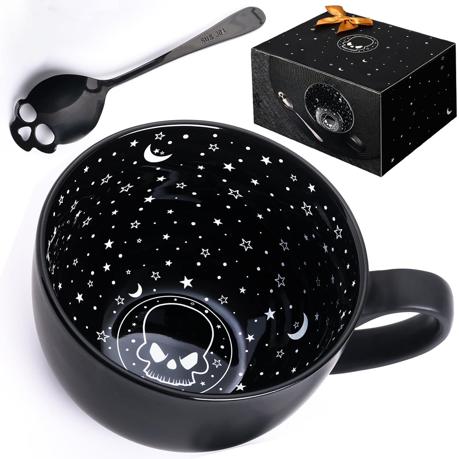 Taruzil taza negra con diseño nocturno; ideal para ritual matutino