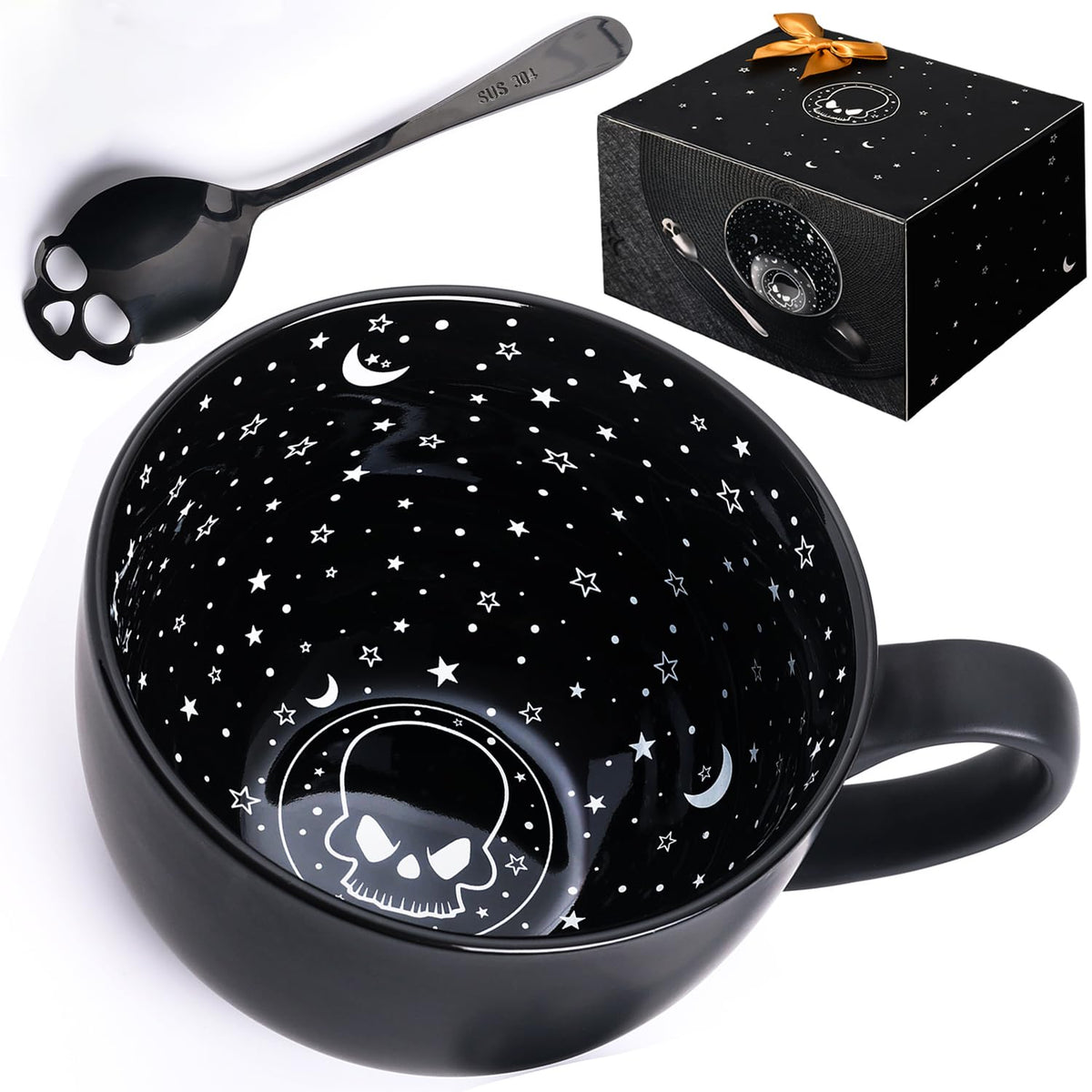 Taruzil taza negra con diseño nocturno; ideal para ritual matutino