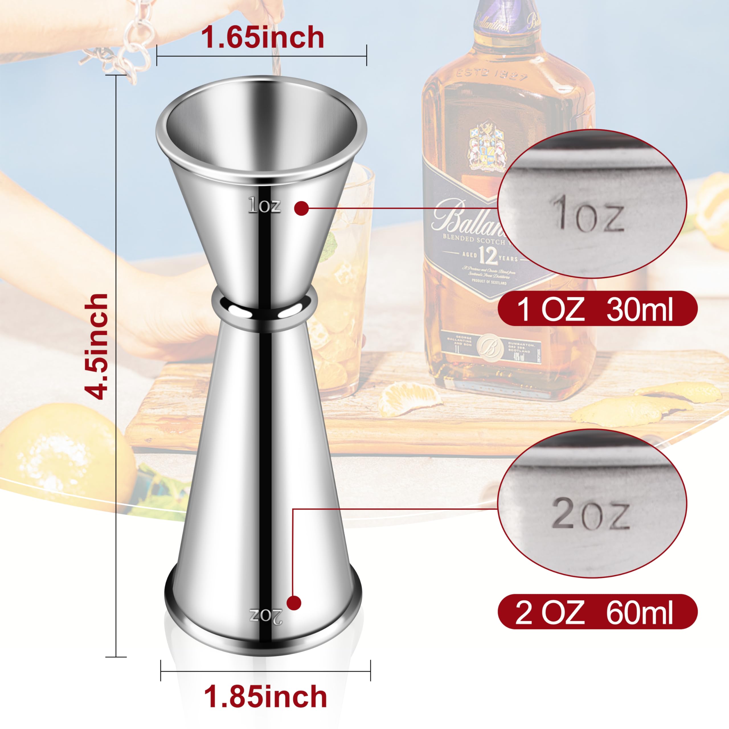 TaShow jigger con acabado espejo en acero 304 para durabilidad