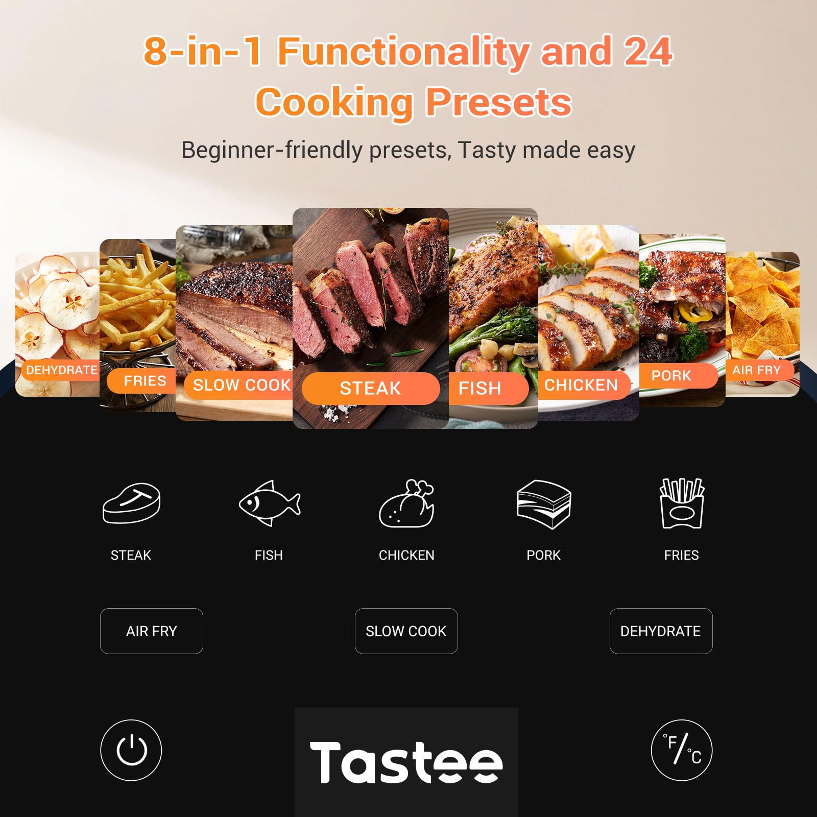 Tastee Air Fryer 8-en-1 con múltiples funciones para recetas diversas