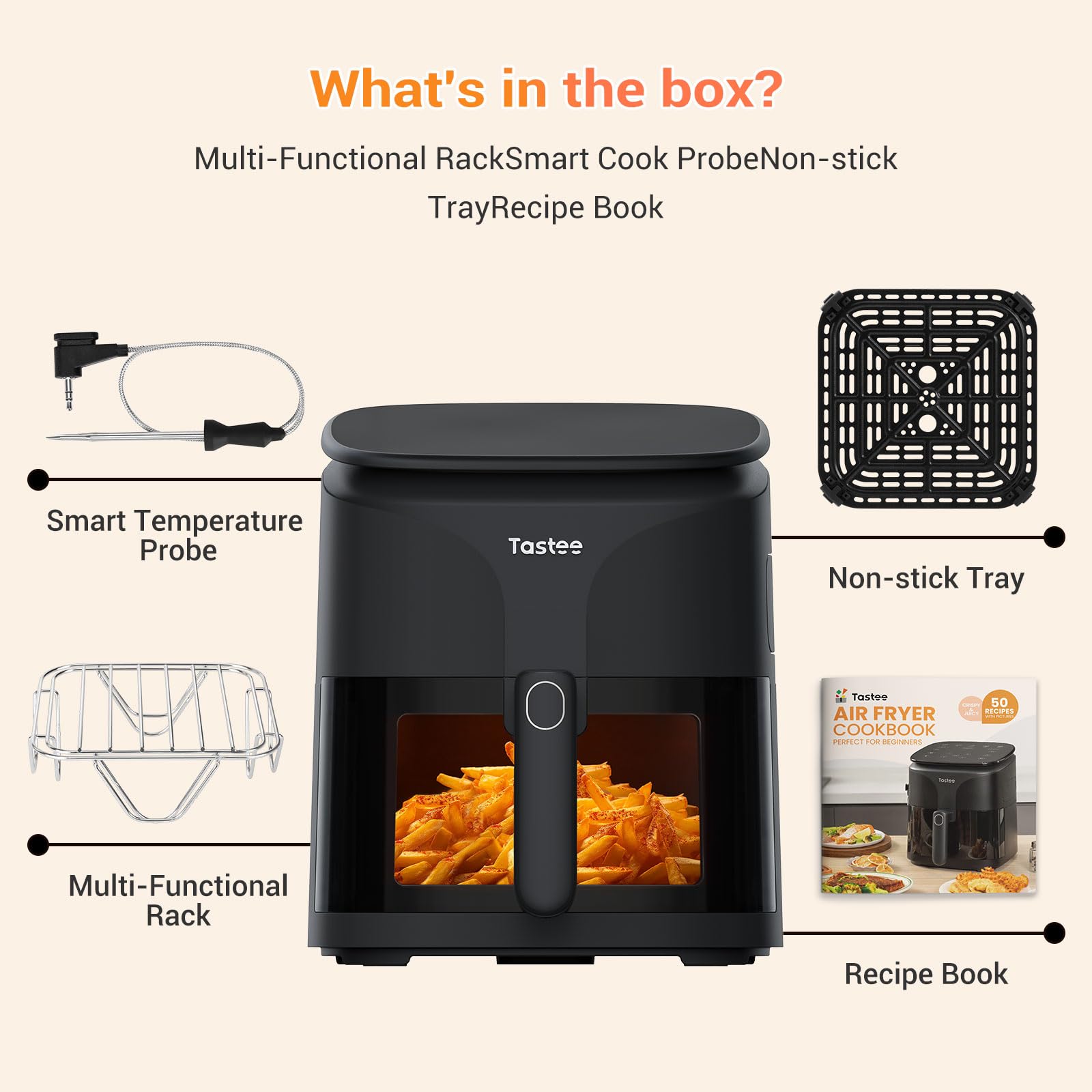 Tastee Air Fryer limpieza sencilla con recubrimiento antiadherente y lavavajillas