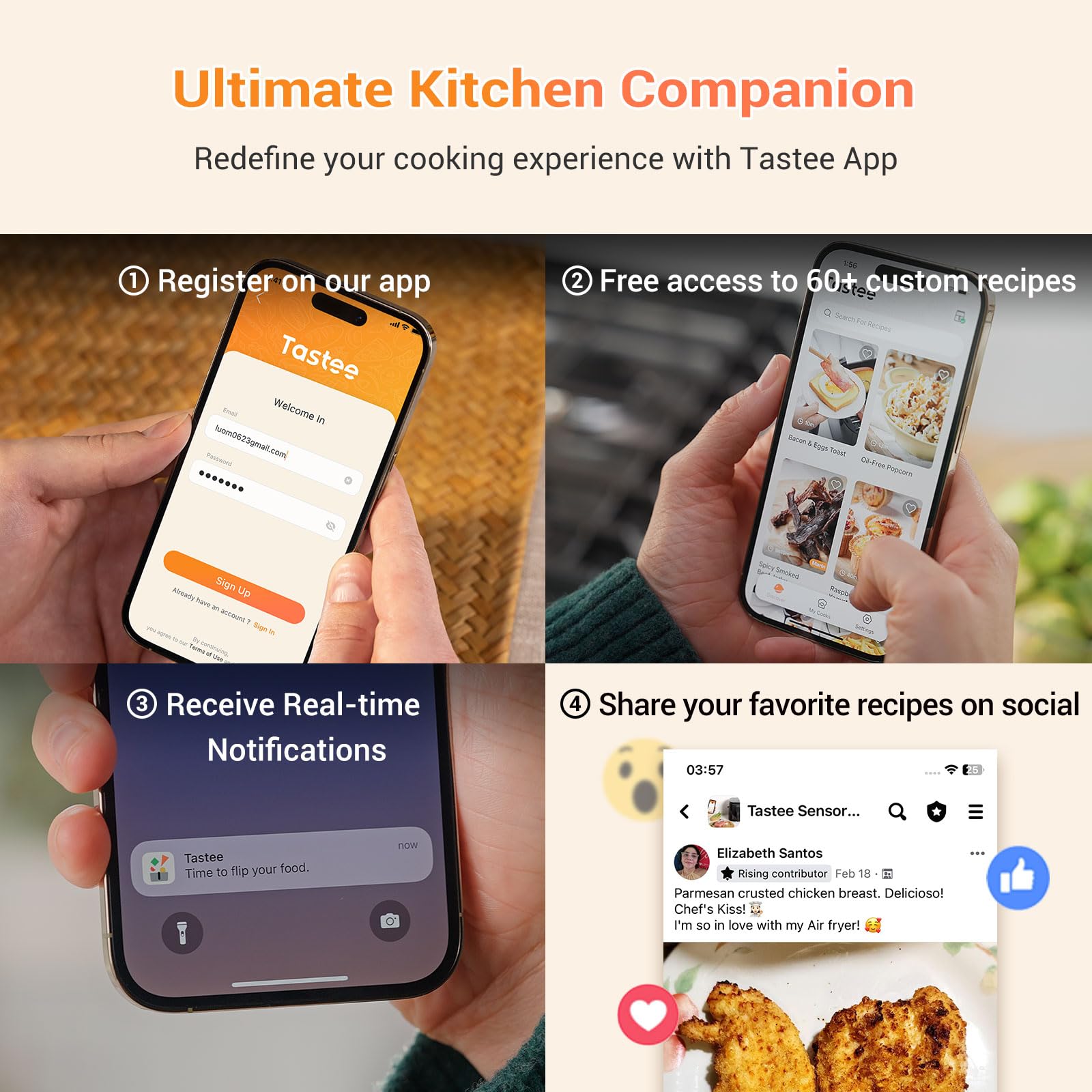 Tastee Air Fryer panel de controles para manejo sencillo, sin necesidad de app