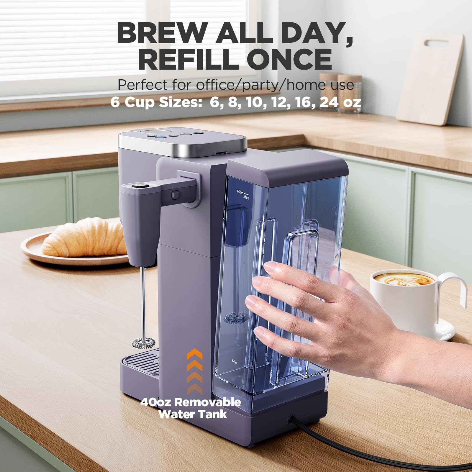 Cafetera Tastyle compatible con tazas de viaje de hasta 7.3 pulgadas.