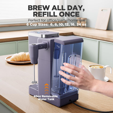 Cafetera Tastyle compatible con tazas de viaje de hasta 7.3 pulgadas.