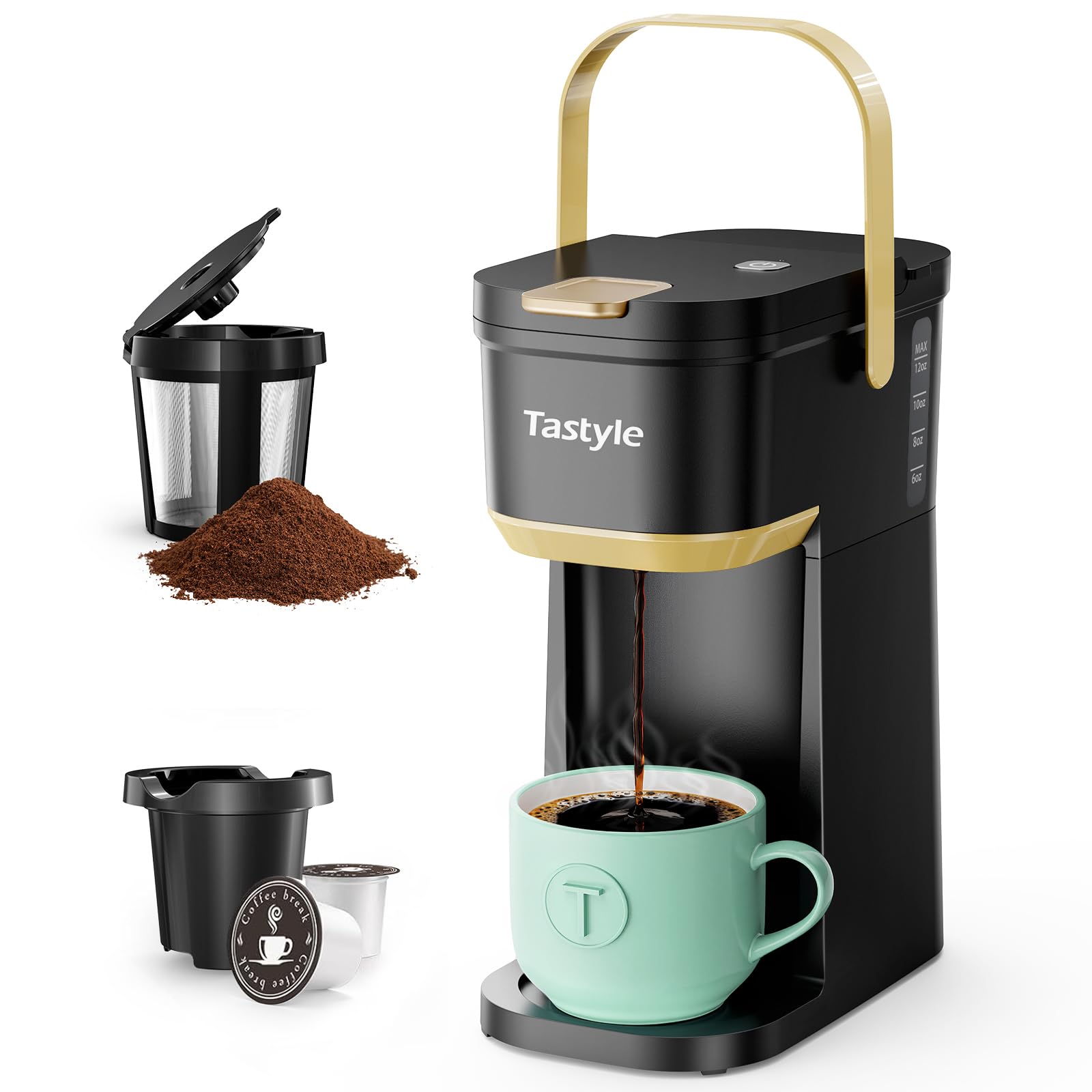Tastyle cafetera con asa portatil para viajes y espacios reducidos.