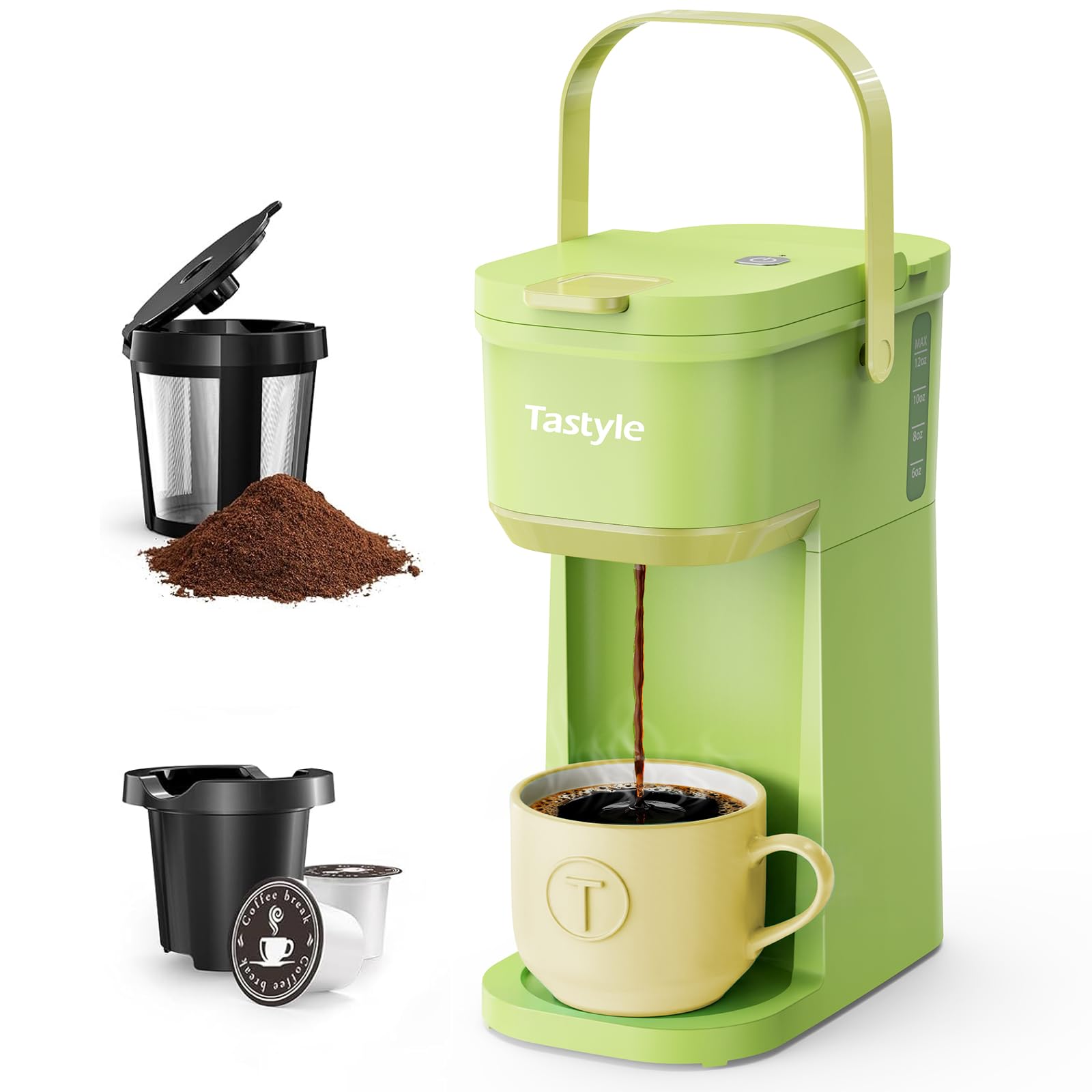 Cafetera Tastyle de una taza para cápsulas y granos, compacto para oficina