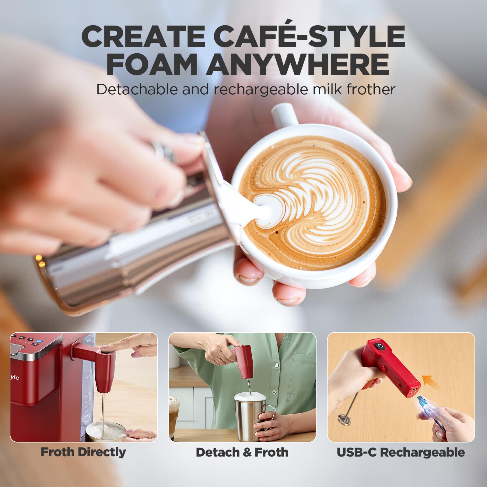 Espumador de leche desmontable de Tastyle para capuchino cremoso