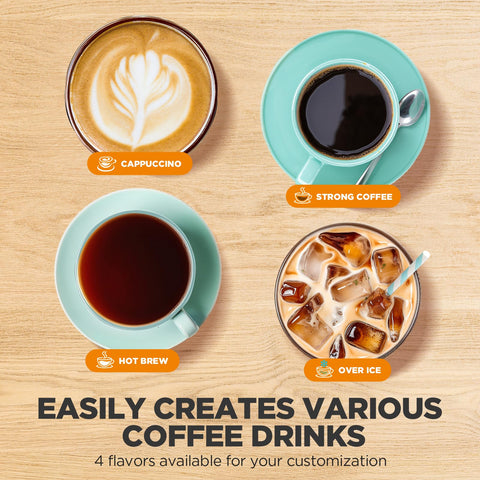 Seis tamaños de taza en la Tastyle para diferentes bebidas