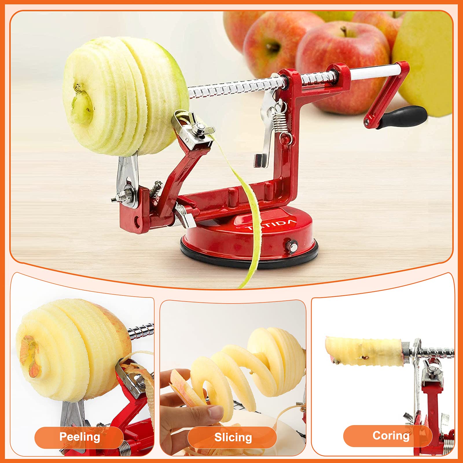 Tatida pelador-manzanas-acero-inoxidable: cuchillas duraderas para pelar y cortar.