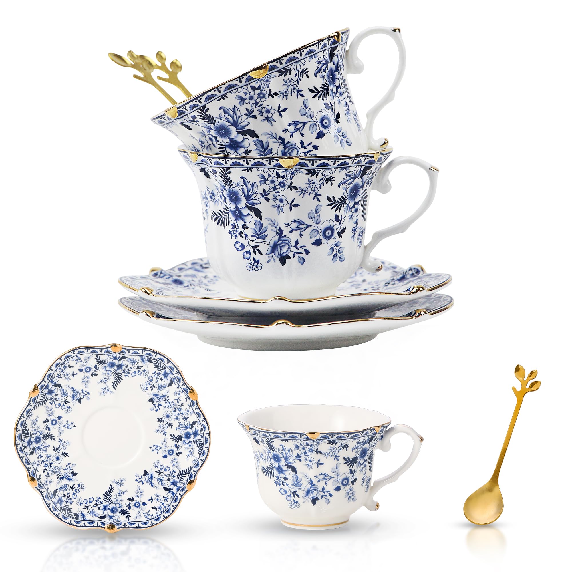 TATSUMI taza de té con rosas del país, porcelana de hueso translúcida.