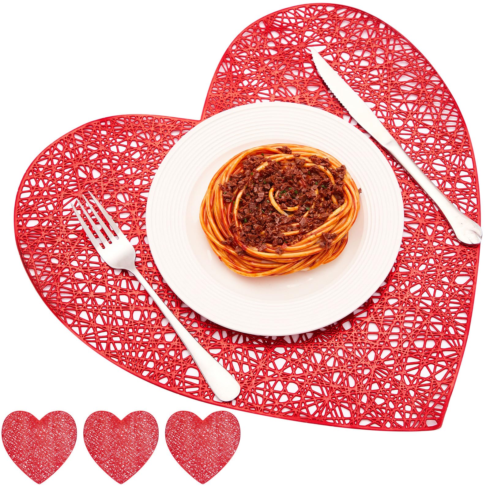 Mantel individual Tatuo con corazones, conjunto de 4 para mesa romántica