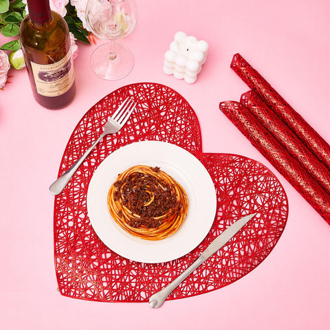 Manteles rojos con diseño de corazón, antideslizantes para reuniones