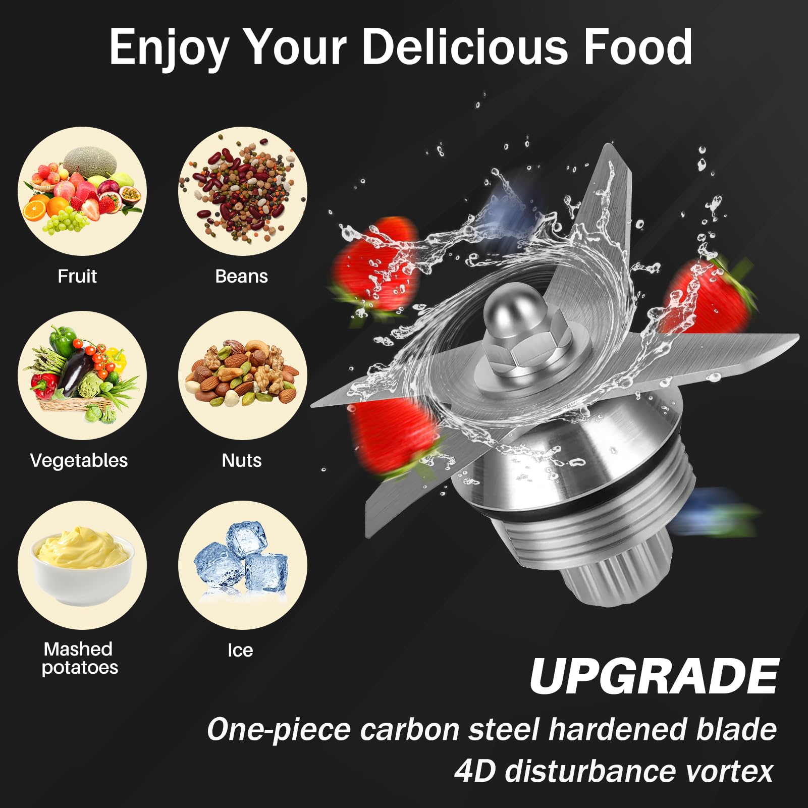 Tauuio Vitamix 64oz cuchillas de acero carbonizado para triturar ingredientes difíciles.