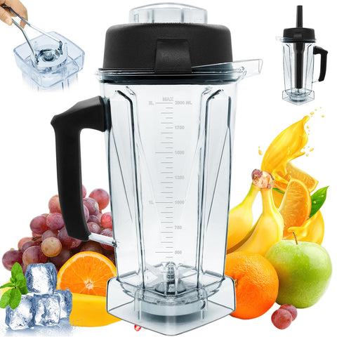 Tauuio Vitamix 64oz jarra con tapa abierta para verter con control.