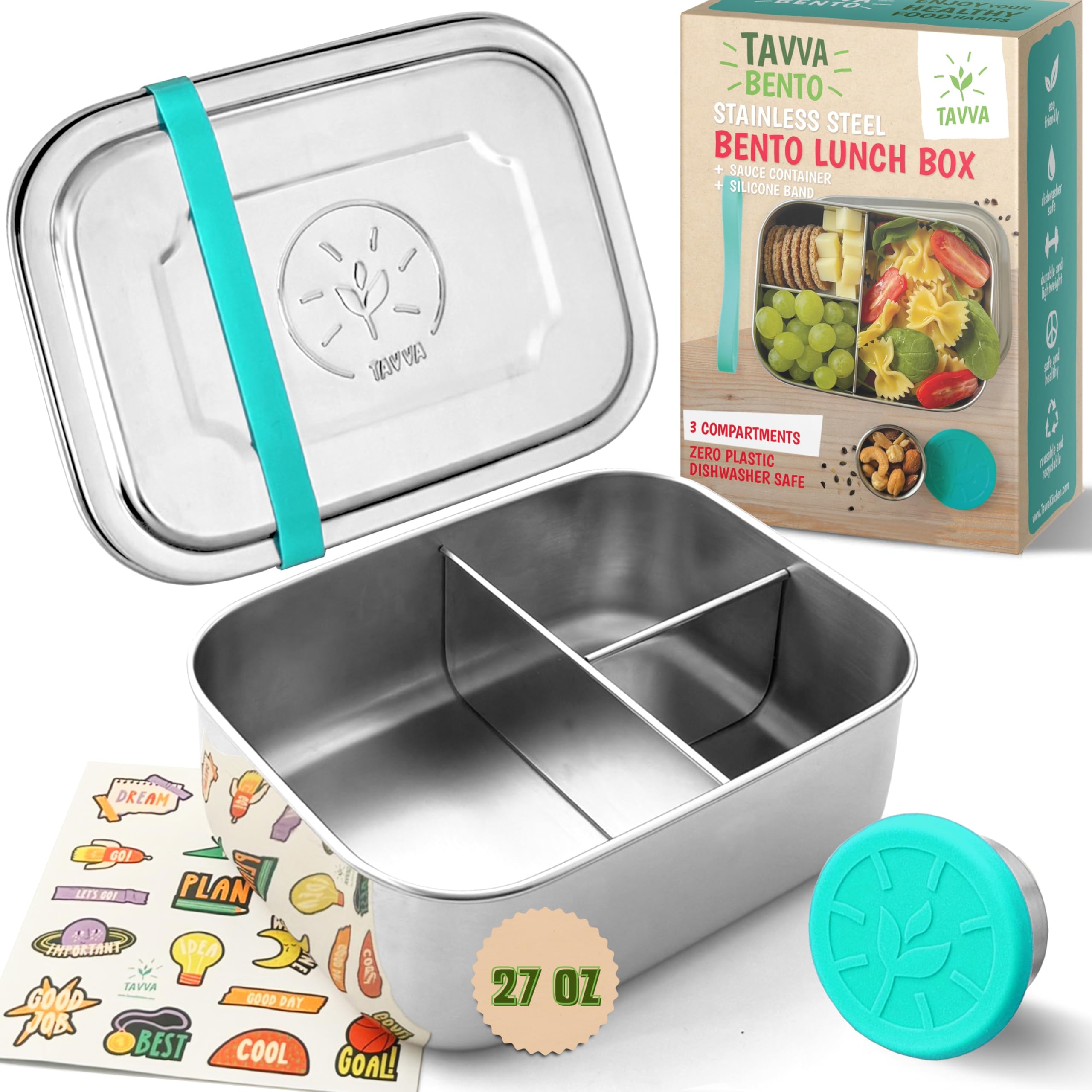 Lonchera TAVVA de acero 27oz para almuerzos infantiles, duradera y práctica.