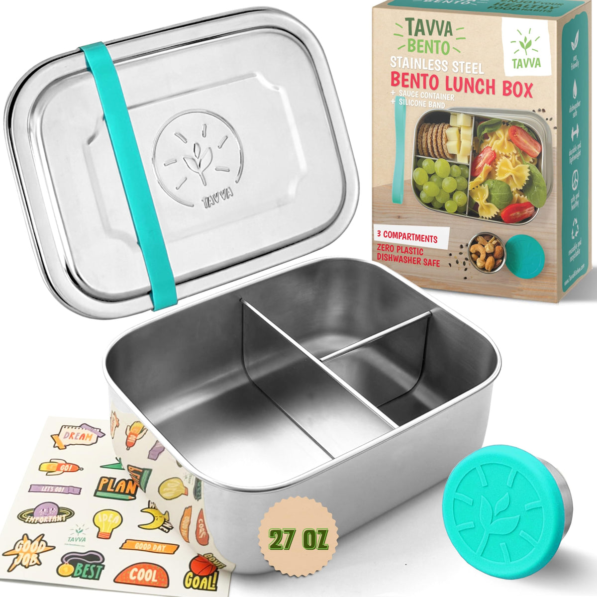Lonchera TAVVA de acero 27oz para almuerzos infantiles, duradera y práctica.