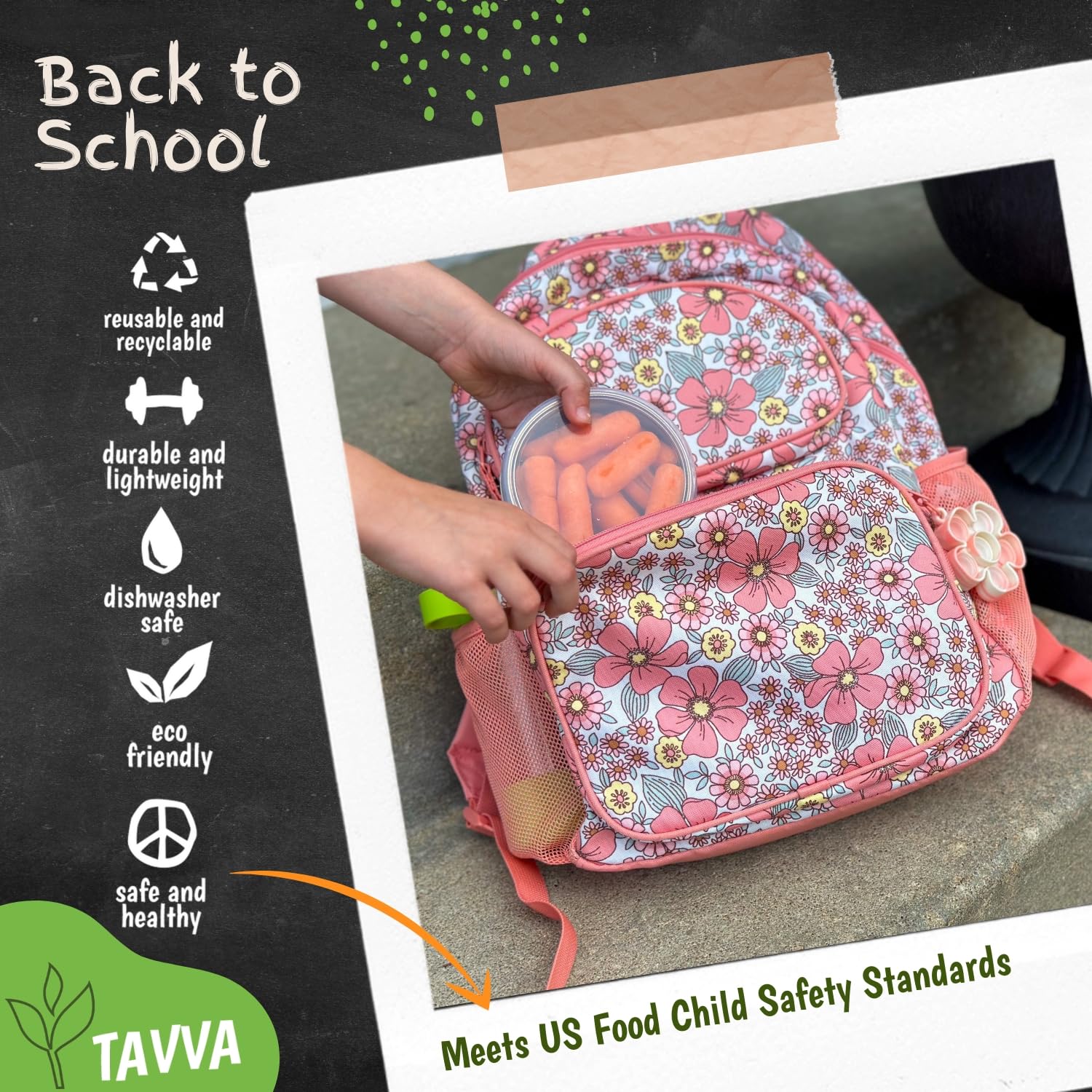 TAVVA Contenedor merienda infantil 7oz, fácil de transportar para recreo.