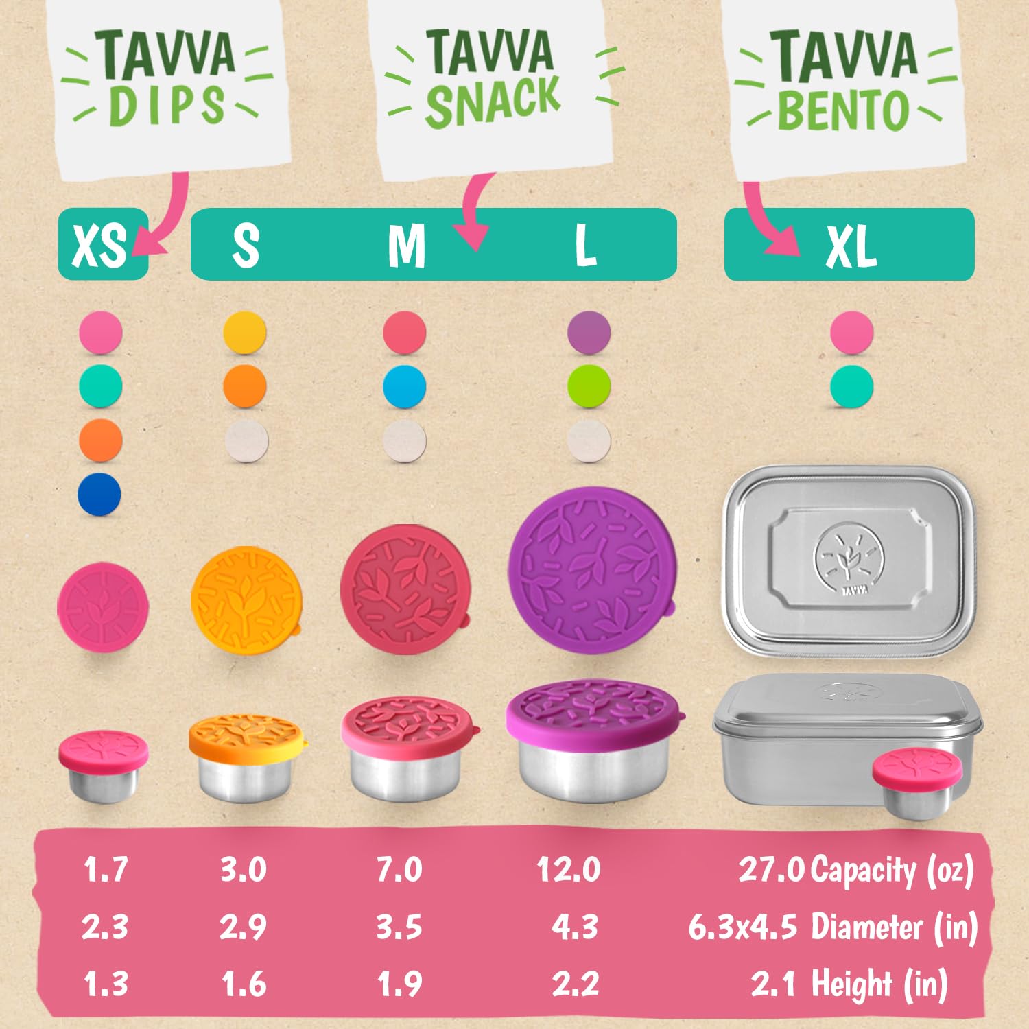 TAVVA Uso versátil para escuela, picnic y snacks en casa.