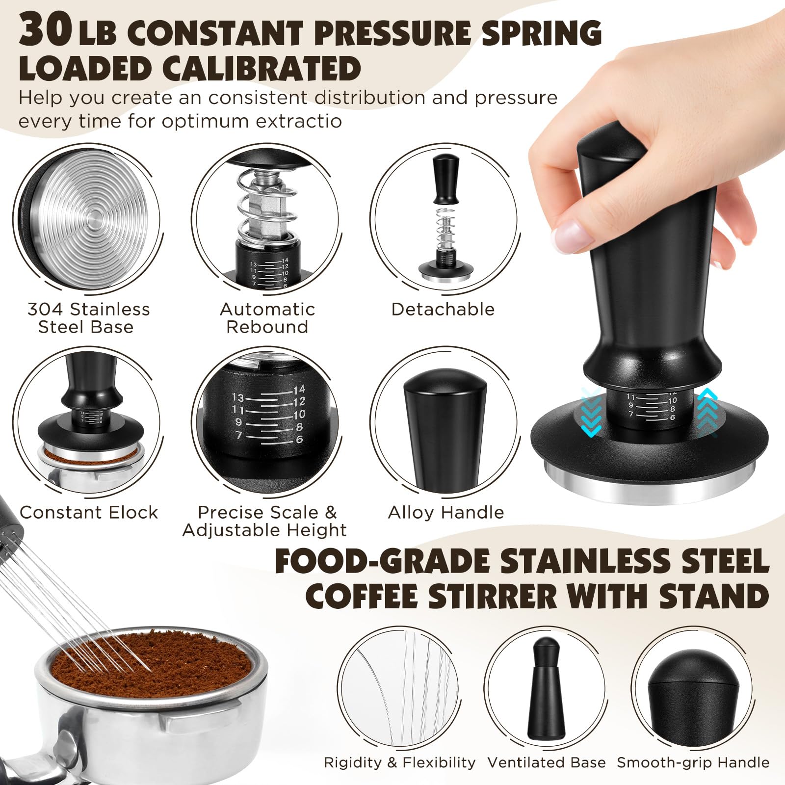 Tawd agitador espresso, distribución constante de la molienda.