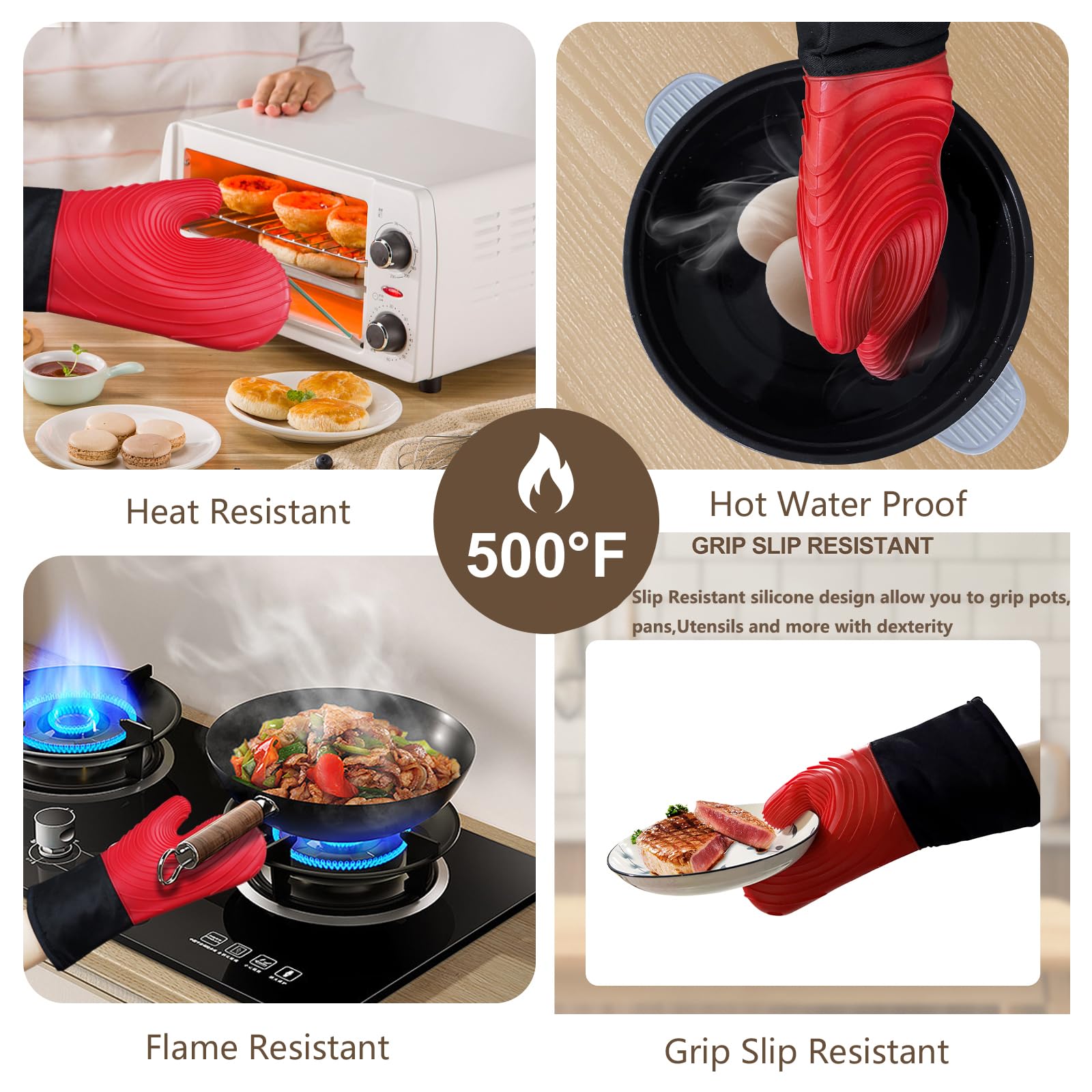 Guantes Tayfeim rojos, aptos para horno y parrilla.