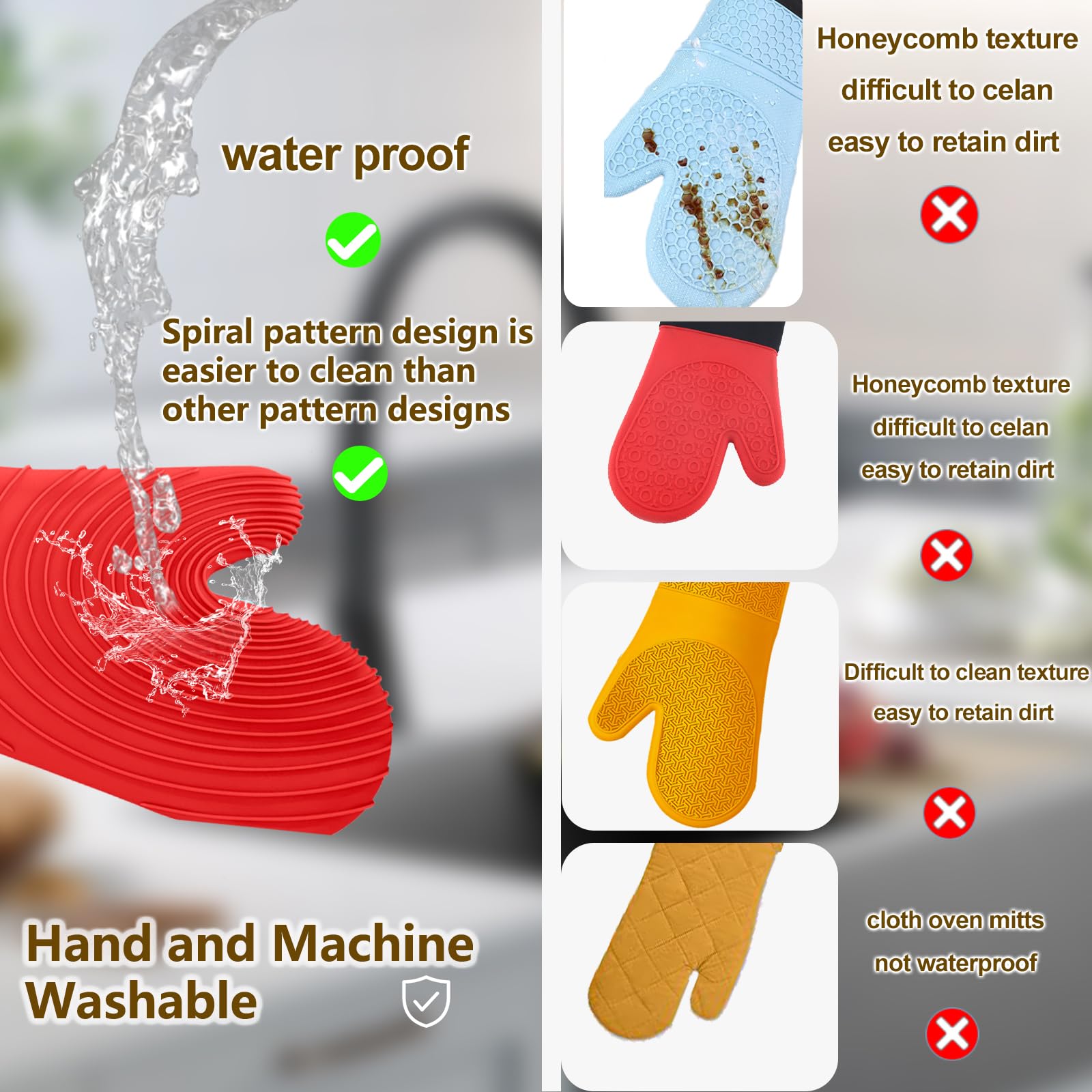 Guantes Tayfeim de silicona rojos para cocina, fáciles de limpiar tras salpicaduras.