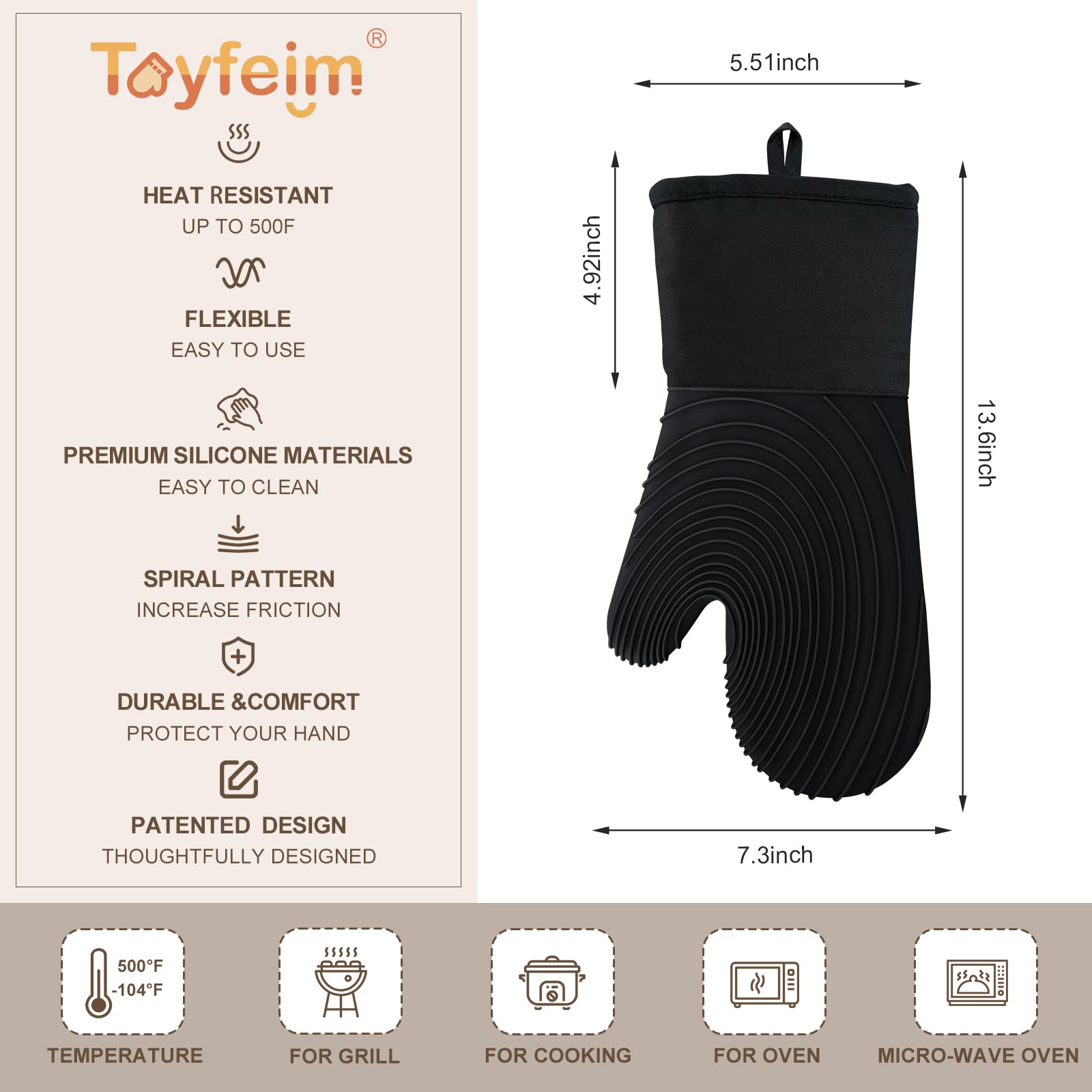 Manoplas de silicona Tayfeim fáciles de lavar y mantener limpias.