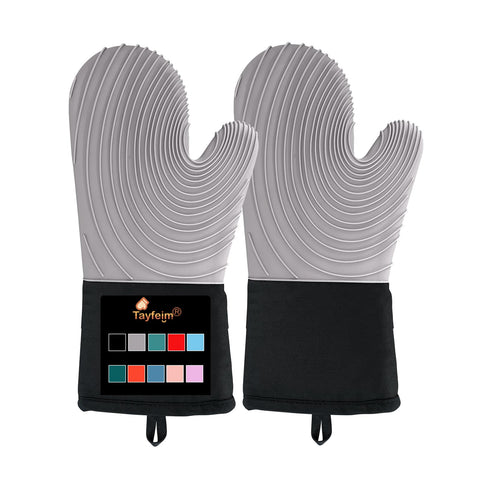 Manoplas Tayfeim de silicona para horno con enfoque en uso de cocina y agarre seguro.