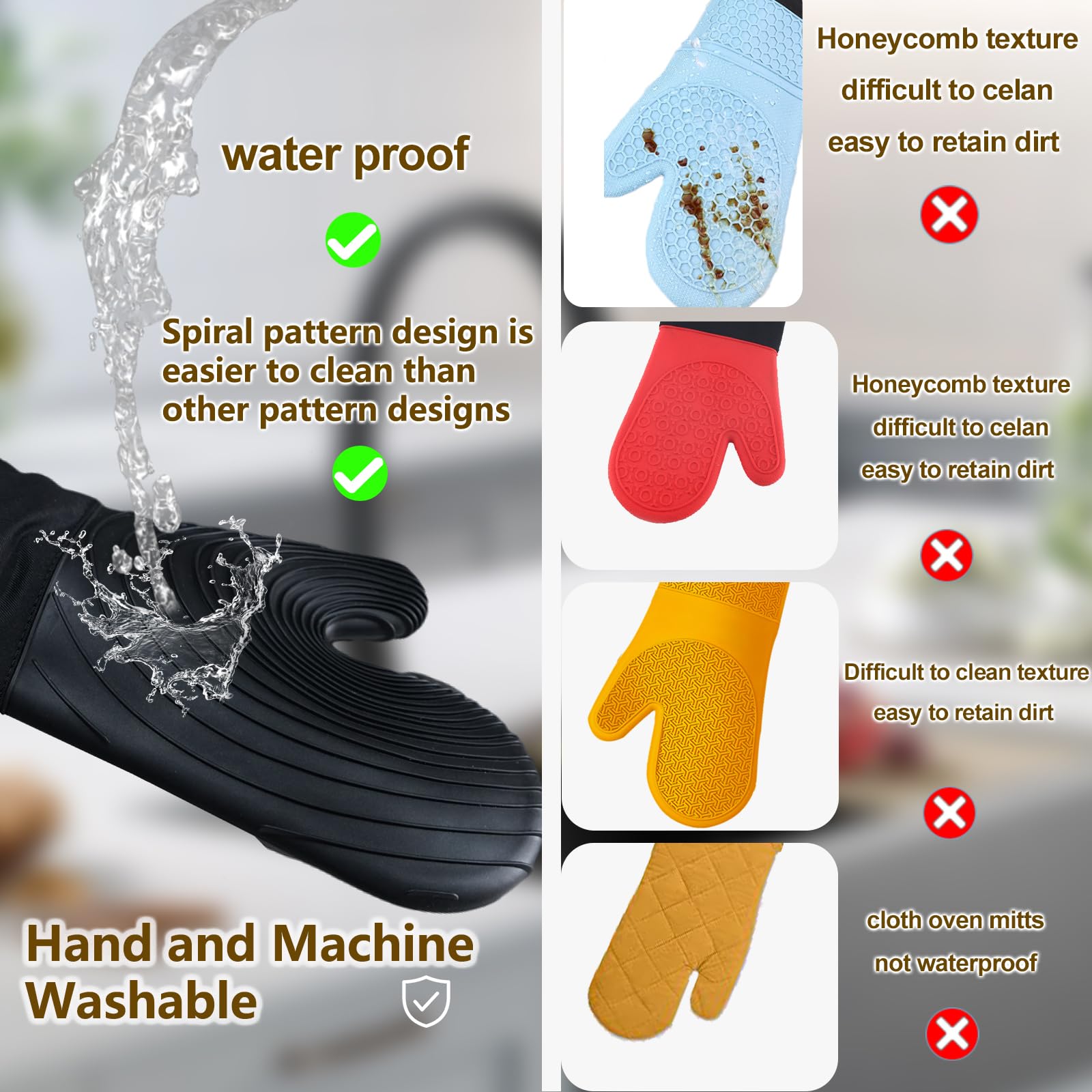 Manoplas Tayfeim de silicona resistentes al calor 500°F para manipular utensilios calientes.