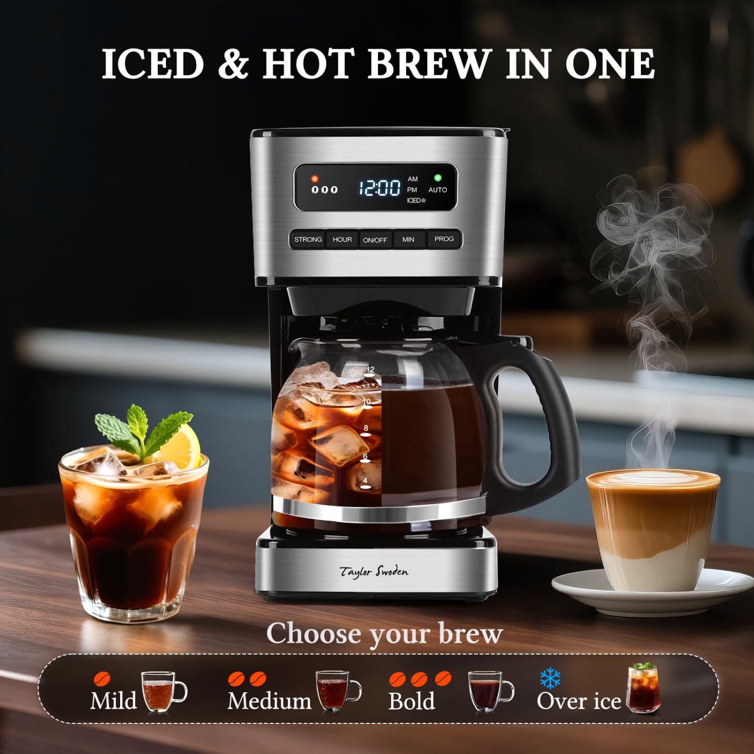 Taylor Swoden muestra las 4 intensidades de café para personalizar.