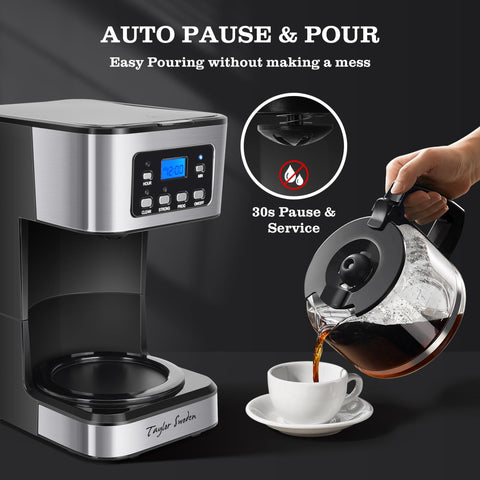 Taylor Swoden cafetera programable 12 tazas, placa caliente que mantiene el café caliente