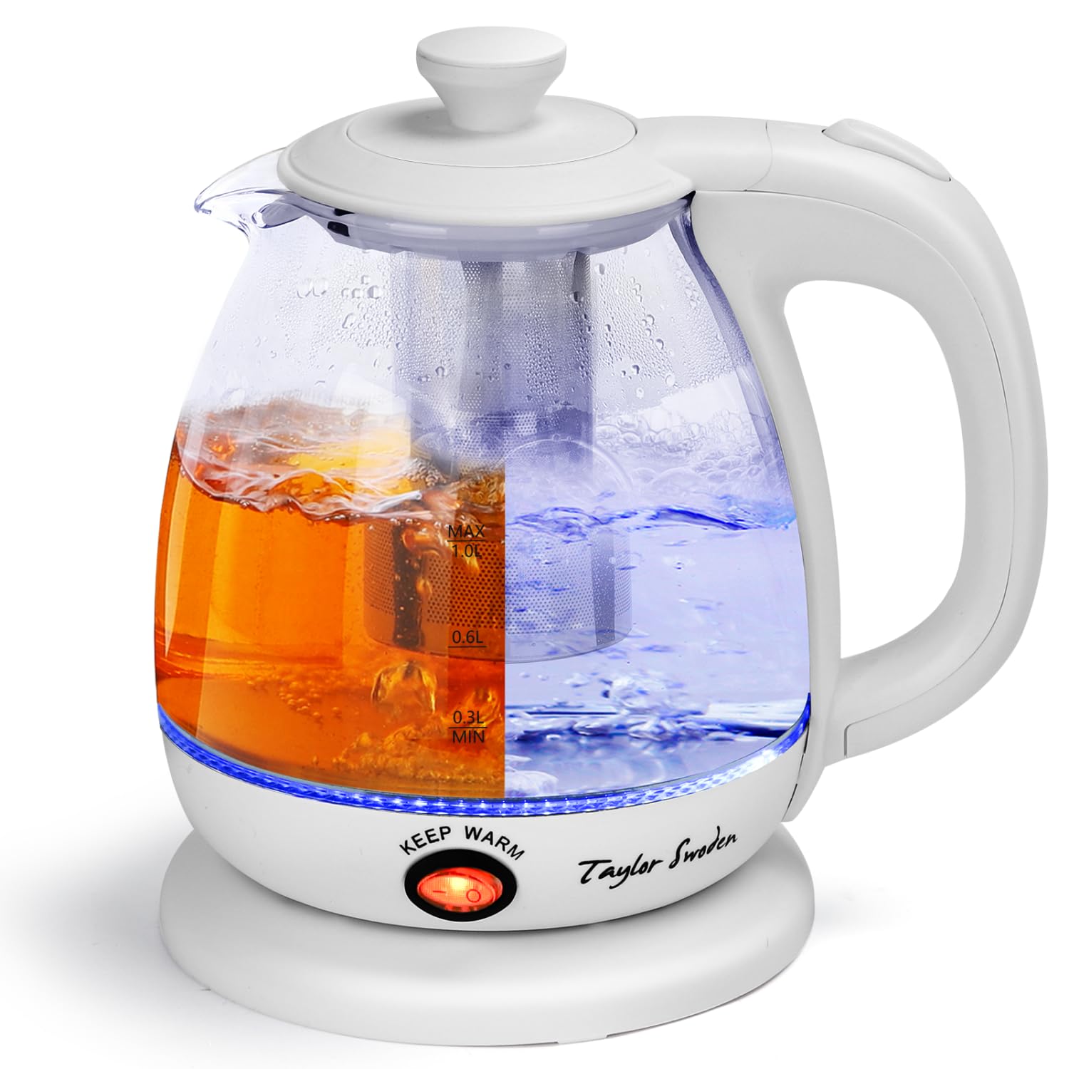 Taylor Swoden hervidor 1L, vidrio borosilicato, visibilidad clara del agua y rápido calentamiento