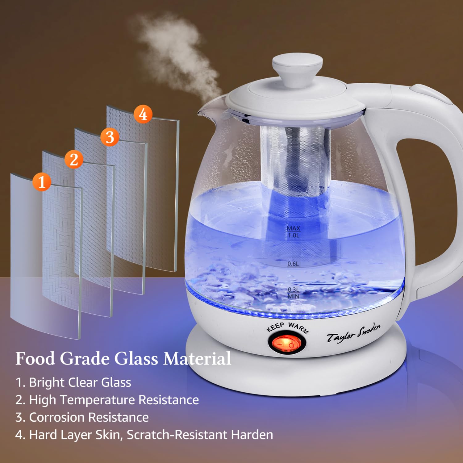 Taylor Swoden hervidor de vidrio seguro para infusiones, apto para té verde y negro