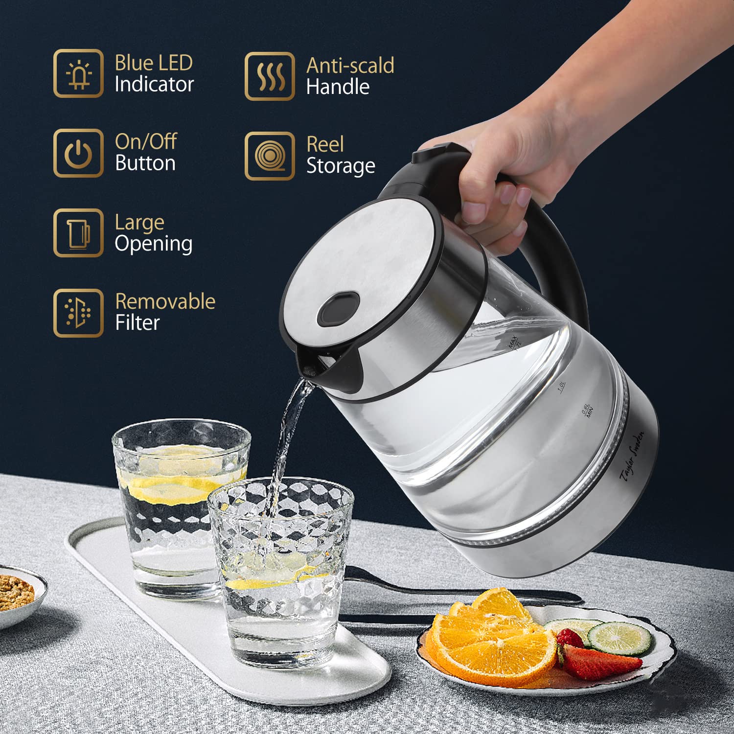 Empuñadura ergonómica del hervidor Taylor Swoden para verter con control