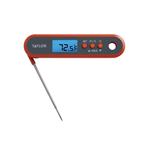 Taylor termómetro digital con sonda plegable para cocinar con precisión y almacenamiento compacto.