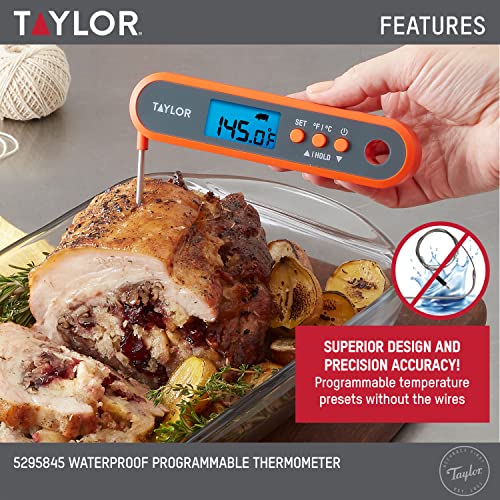 Taylor termómetro con presets programables para carnes y preferencias de cocción.