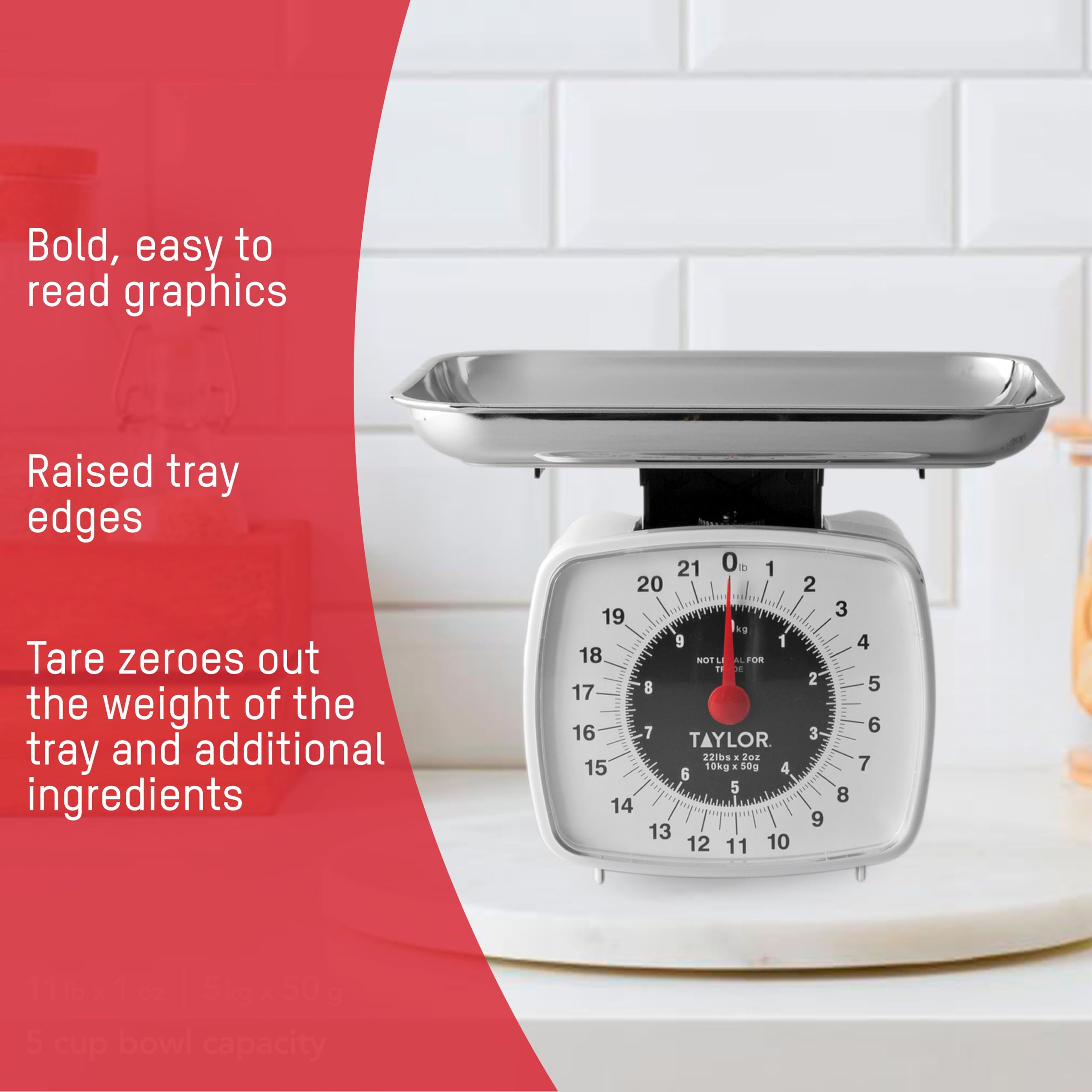 Taylor Analógica de Cocina muestra puntero rojo para lectura rápida y precisa.