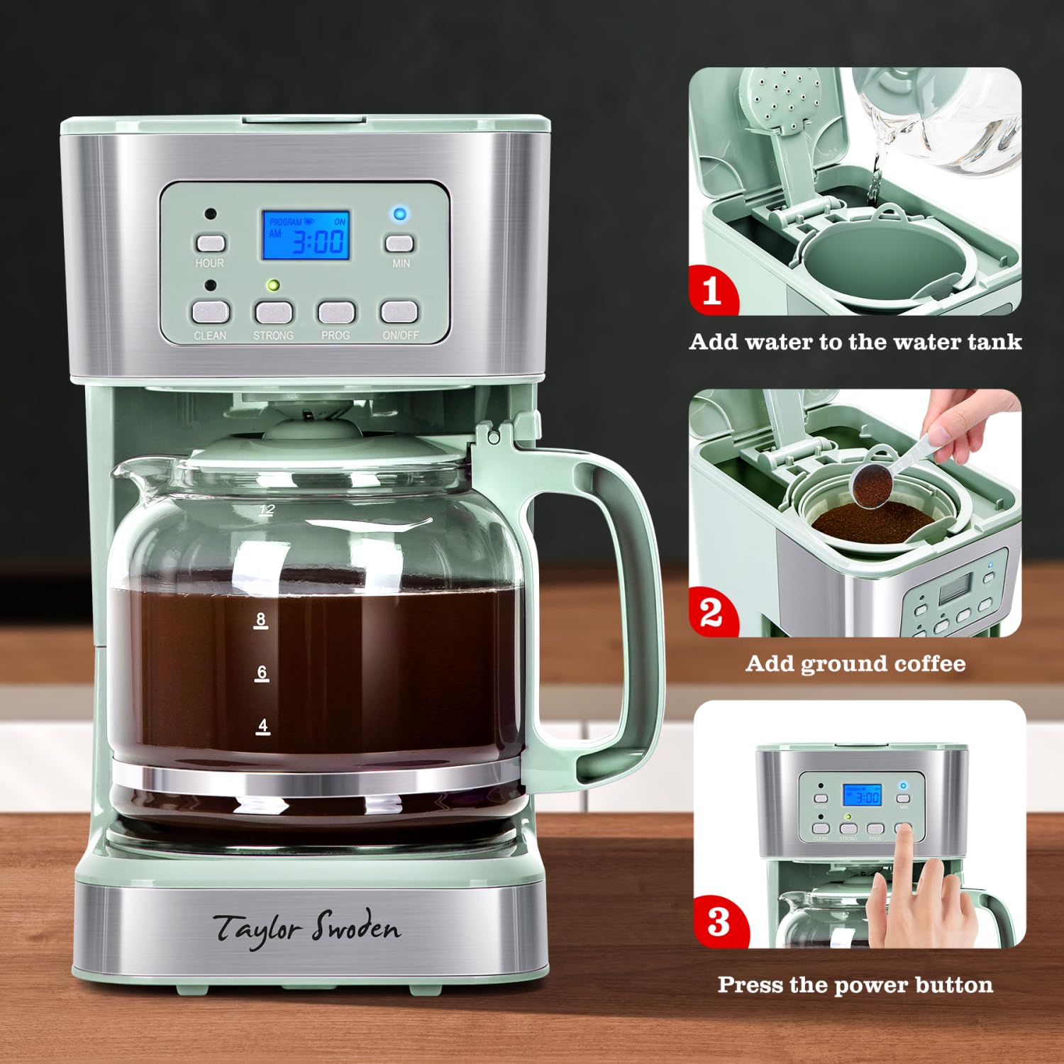 Taylor Swoden cafetera pausa y sirve para verter durante la preparación