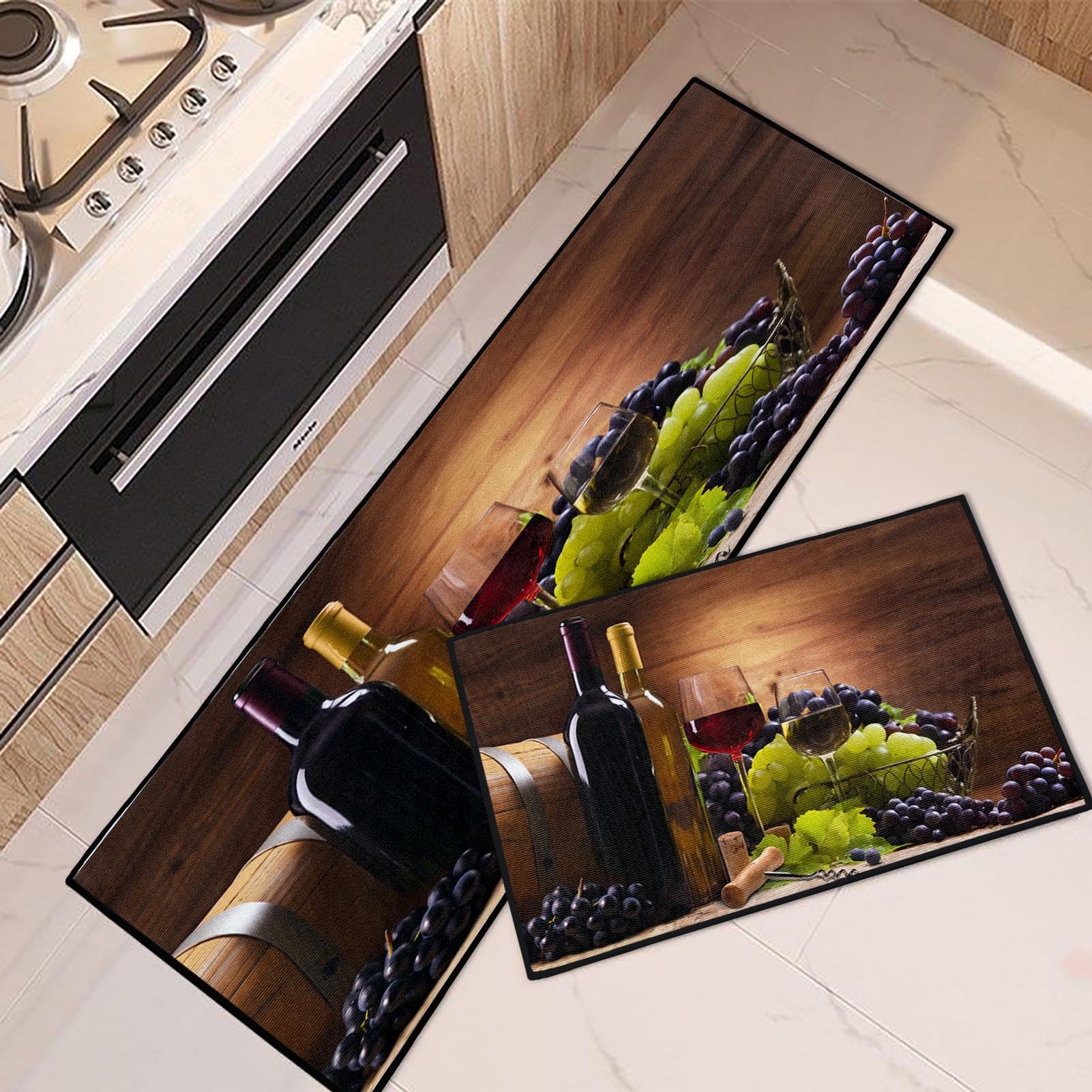 Alfombra Tayney con uvas antideslizante para cocina y áreas de alto tránsito.