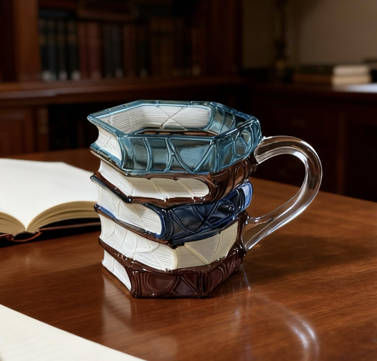 Taza libro 3D pintada, diseño único para amantes de la lectura
