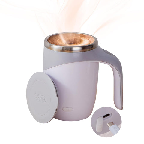 Taza mezcladora automática: exterior blanco lista para llevar.